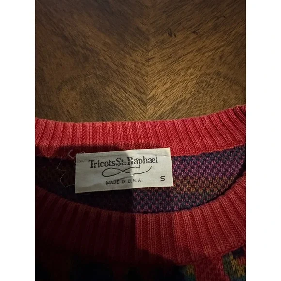 Vintage Tricots St. Raphael Mens S Paisley Crewneck Sweater Red Made in USA |k - Picture 3 of 5